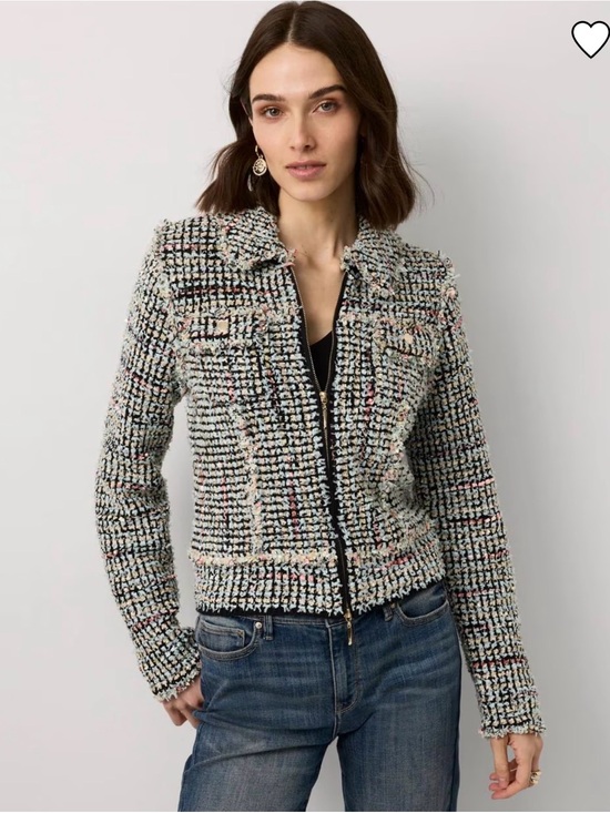 White House Black Market Jackets & Blazers - White House Black Market Tweed Zip Jacket in Black, White & Pastel Accents